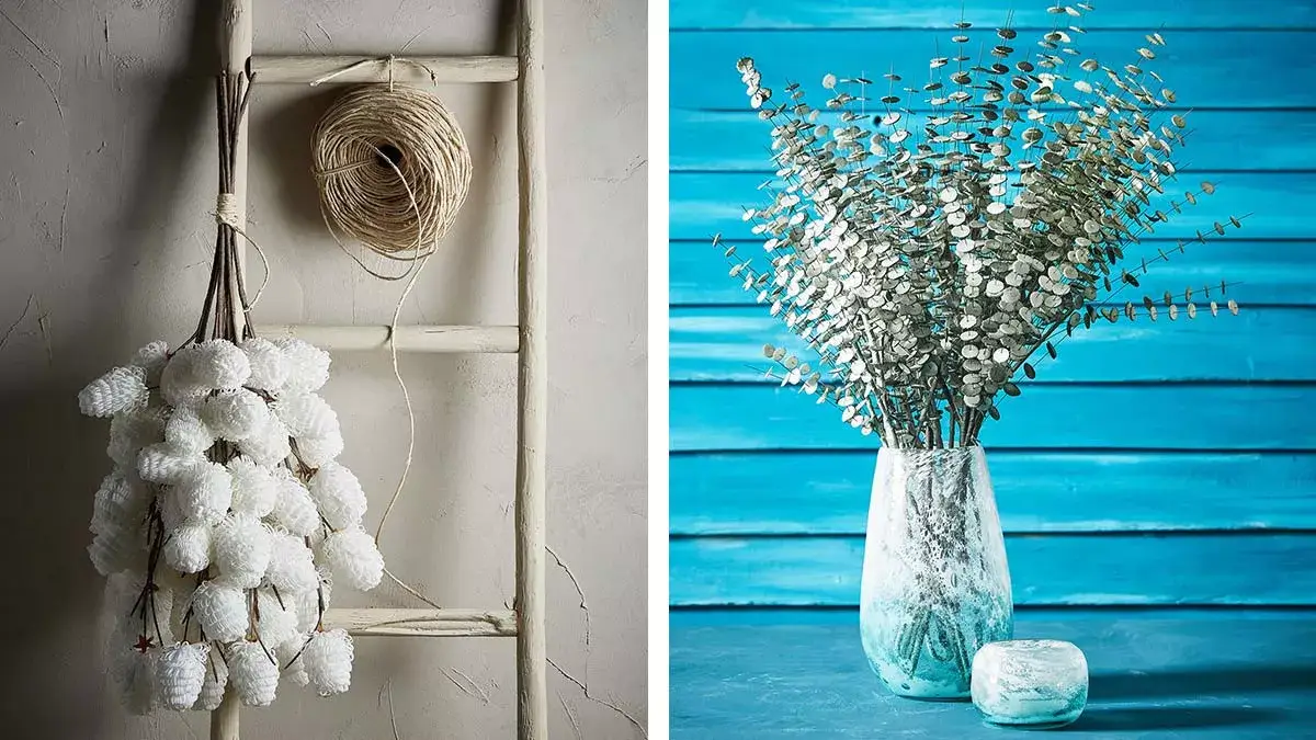 Trockenblumen-haengend-und-in-weisser-Vase