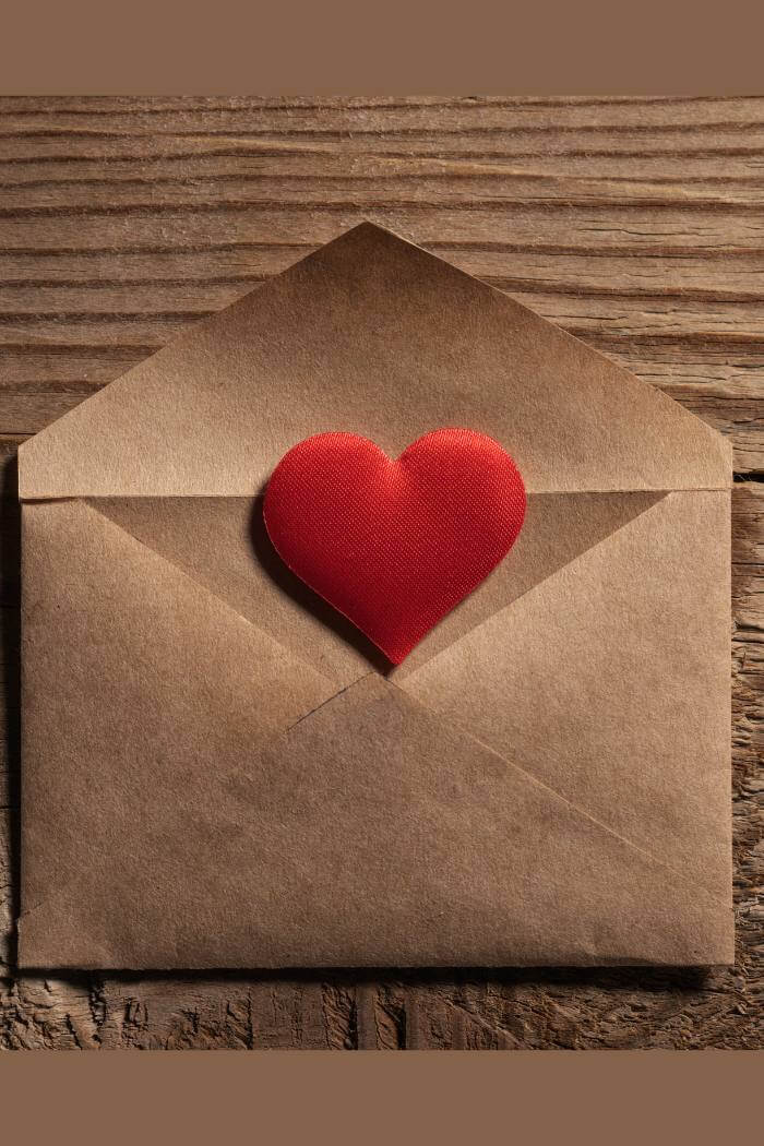 Valentinstag Sprüche persönlich mit Herz im Briefumschlag